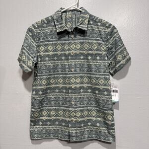 Colorful Planet Boys Size 10/12 Green Geo Button Up Shirt Short Sleeve Artsy